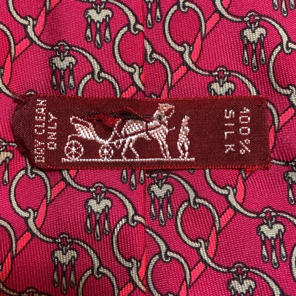VTG HERMES Men’s 100% Silk Elegant Deep Pink Patterned Men's Tie Luxury - Picture 3 of 6